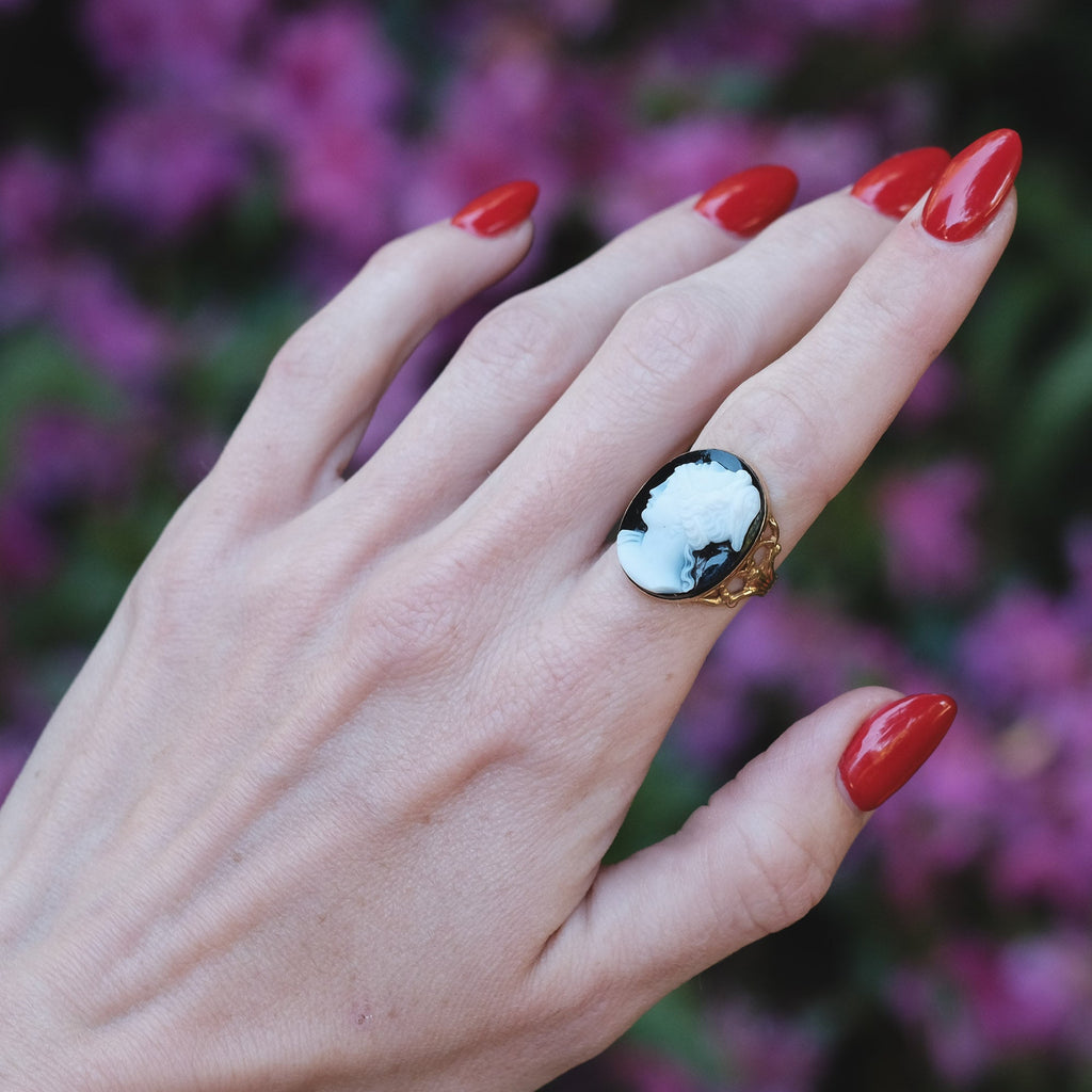 Neoclassical Athena Gorgolophas Cameo Ring - Lost Owl Jewelry