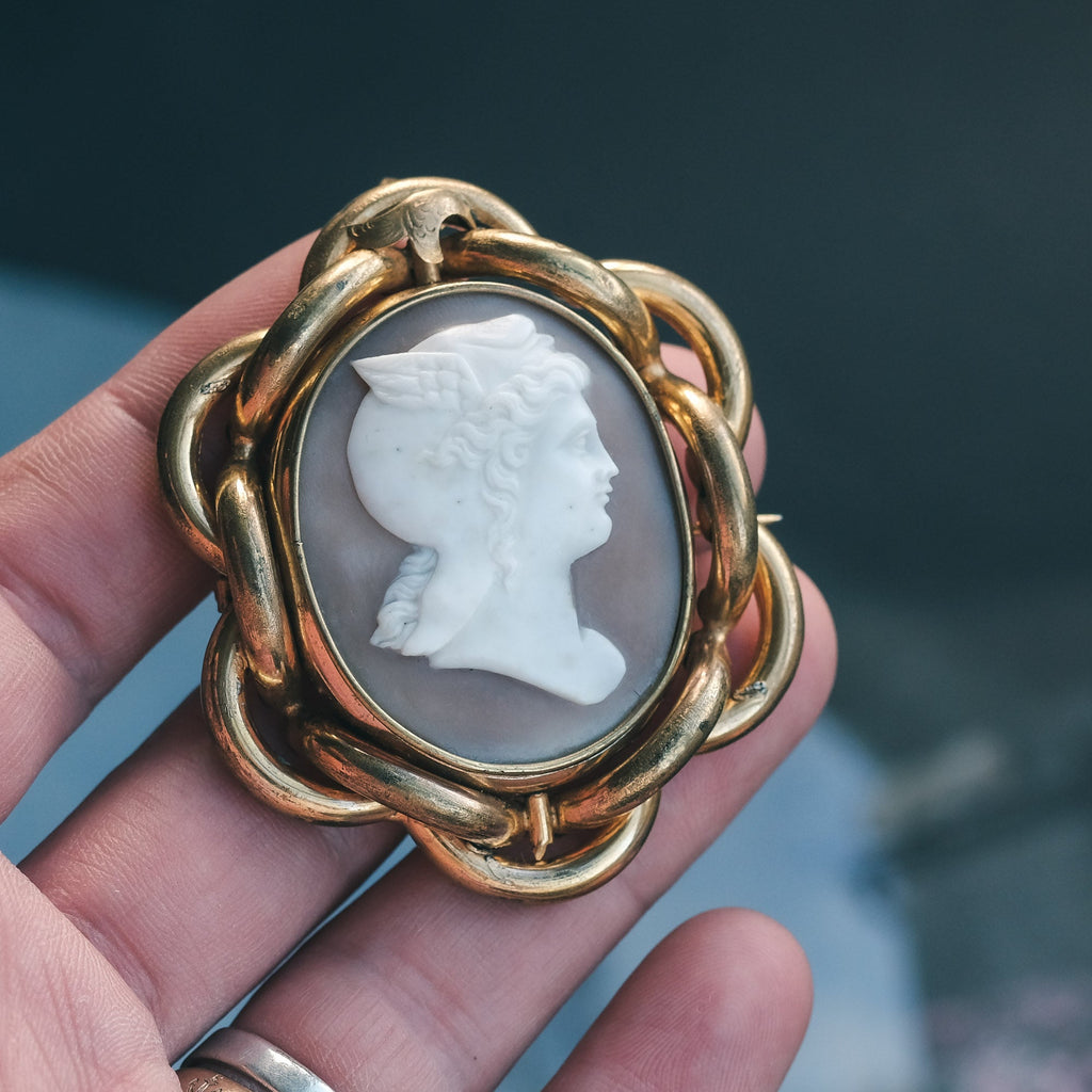 Neoclassical Perseus Cameo Brooch - Lost Owl Jewelry