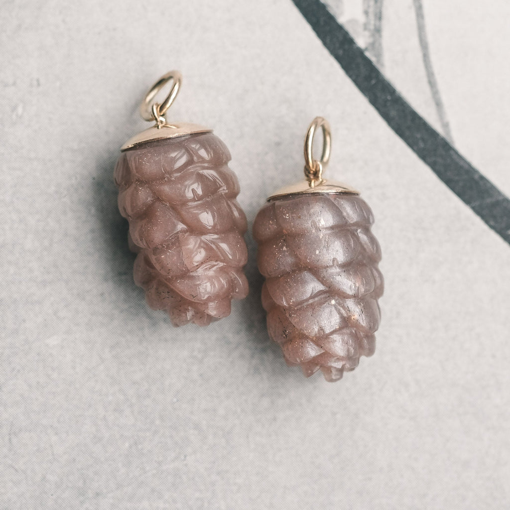 Pair of Sunstone Pinecone Pendants - Lost Owl Jewelry
