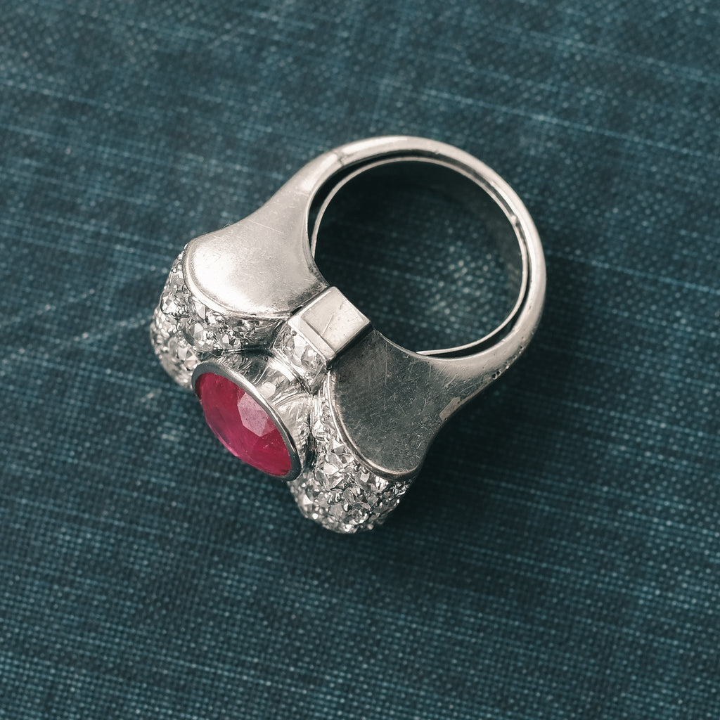 Retro Burma Ruby Cocktail Ring - Lost Owl Jewelry