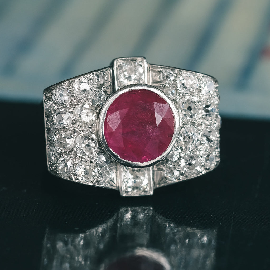 Retro Burma Ruby Cocktail Ring - Lost Owl Jewelry