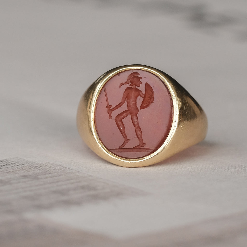 Roman "Spartan" Intaglio Signet Ring - Lost Owl Jewelry