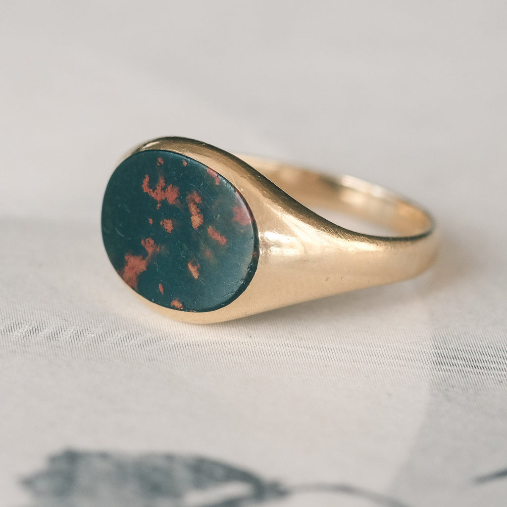 Victorian 18ct Bloodstone Signet Ring - Lost Owl Jewelry