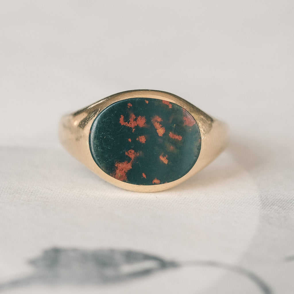 Victorian 18ct Bloodstone Signet Ring - Lost Owl Jewelry