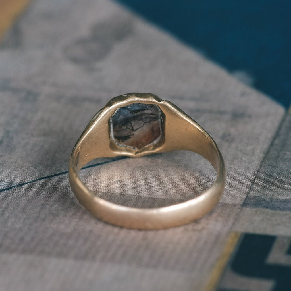 Victorian 18ct Gold Moss Agate Signet Ring - Lost Owl Jewelry