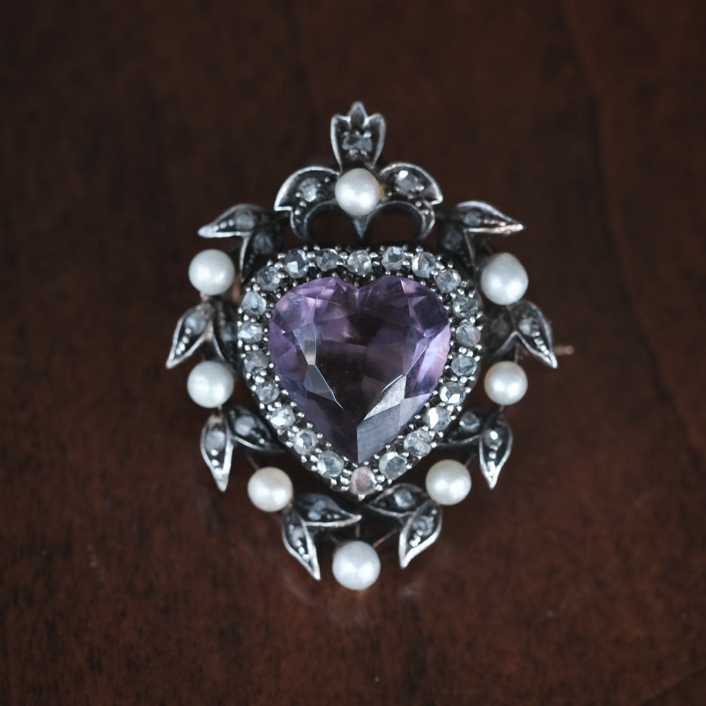 Victorian Amethyst Heart Brooch - Lost Owl Jewelry