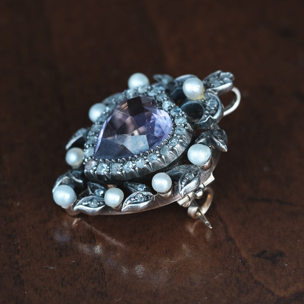Victorian Amethyst Heart Brooch - Lost Owl Jewelry
