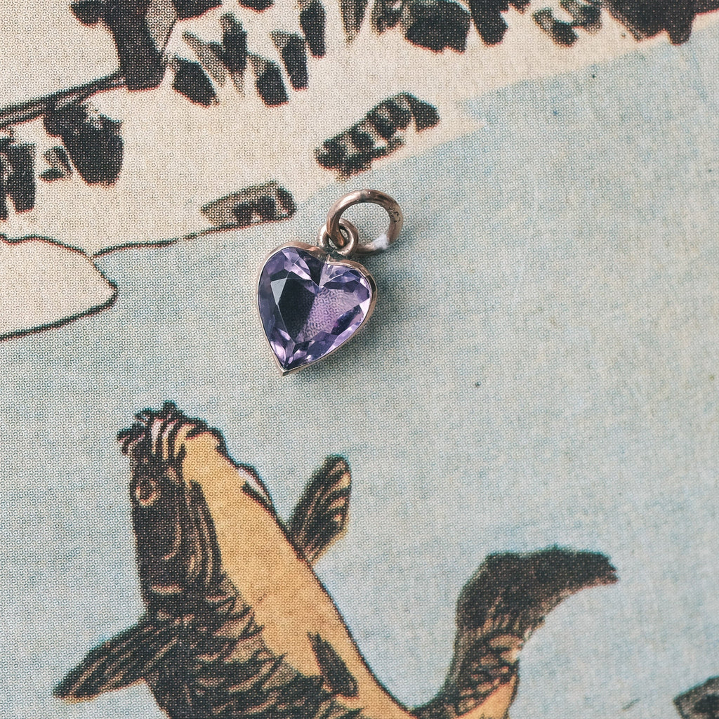 Victorian Amethyst Heart Charm - Lost Owl Jewelry