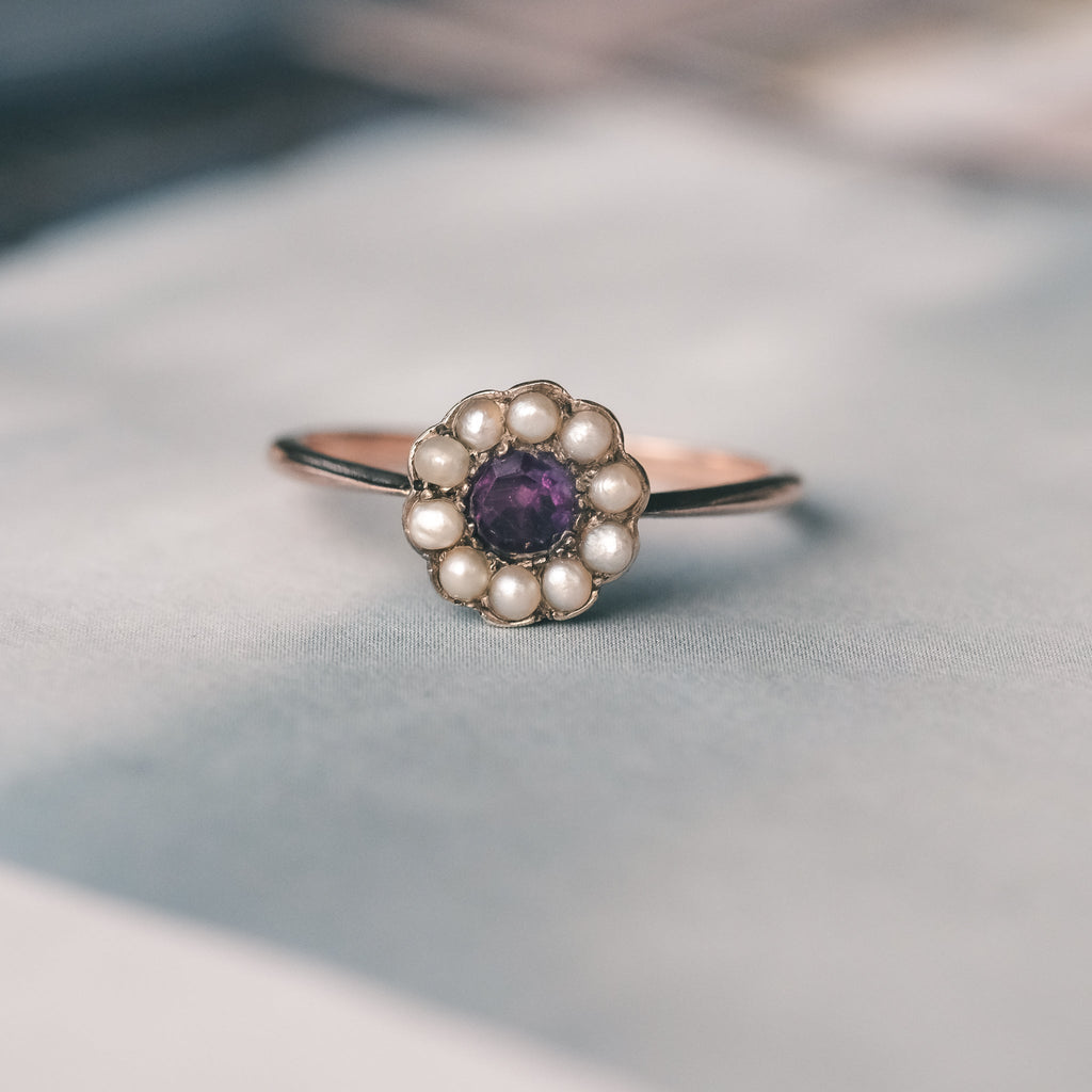 Victorian Amethyst & Pearl Cluster Ring - Lost Owl Jewelry