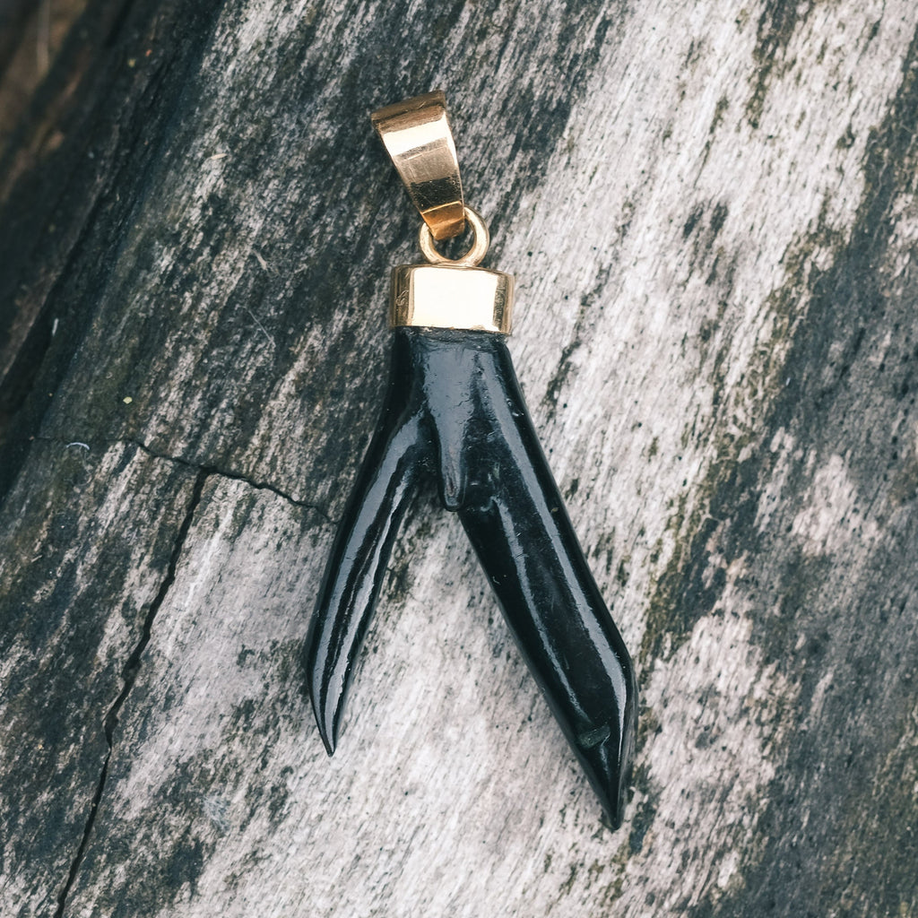 Victorian Black Coral Amulet - Lost Owl Jewelry