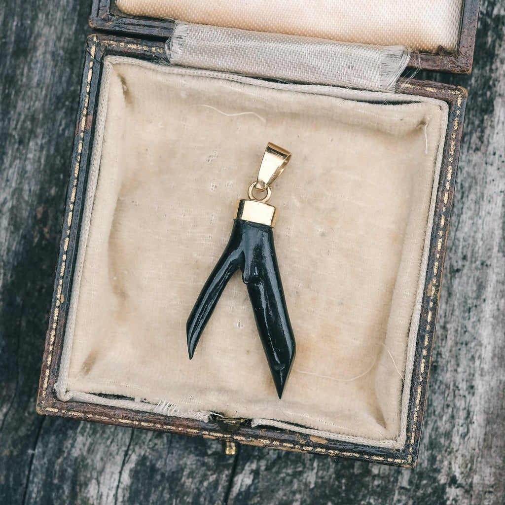 Victorian Black Coral Amulet - Lost Owl Jewelry