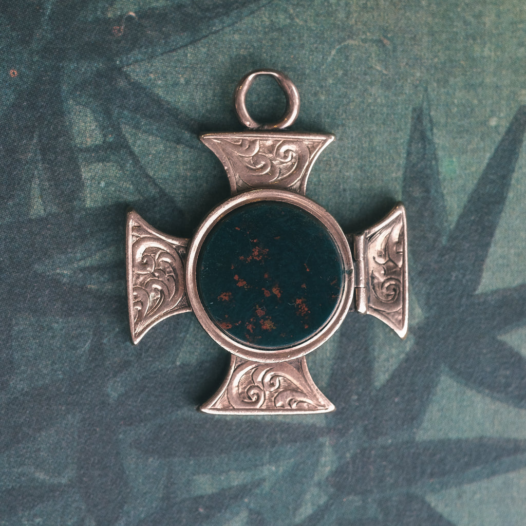 Victorian Bloodstone Cross Locket - Lost Owl Jewelry