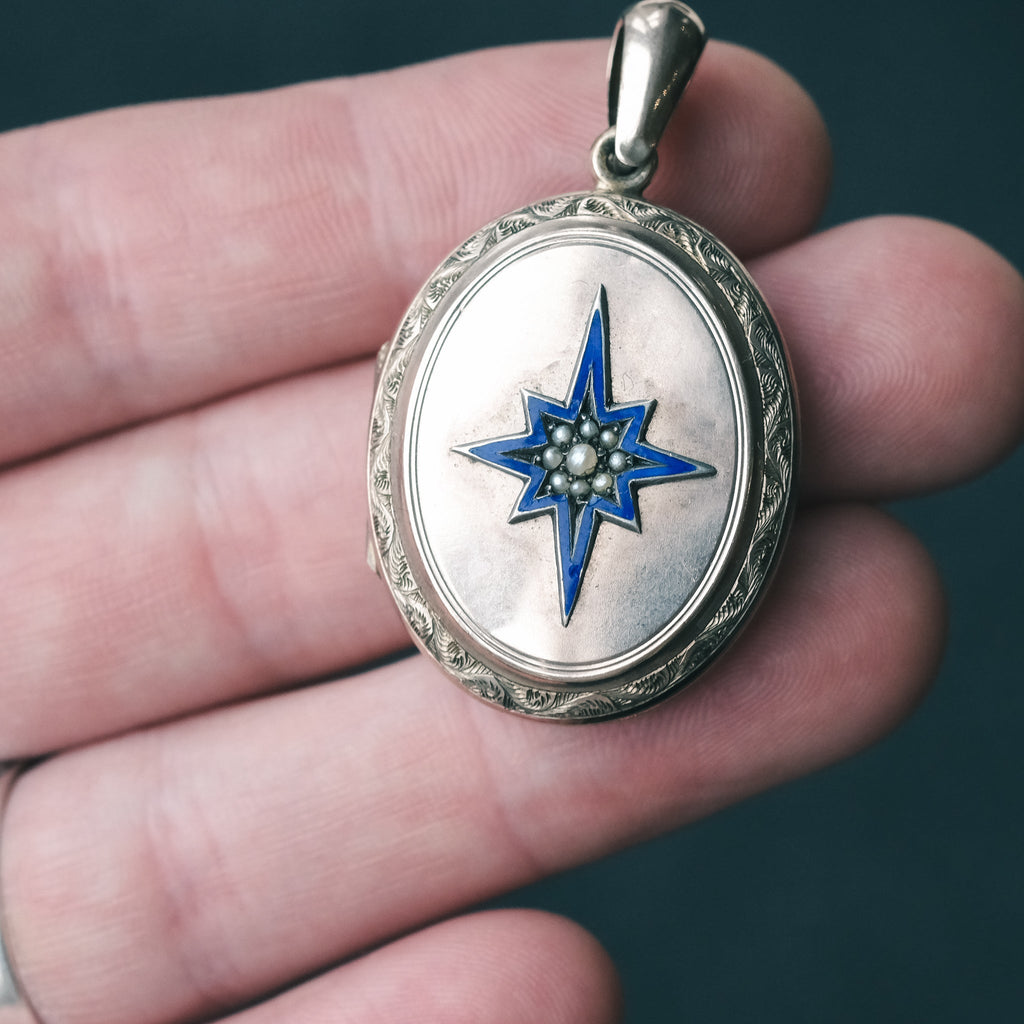 Victorian Blue Star Locket - Lost Owl Jewelry
