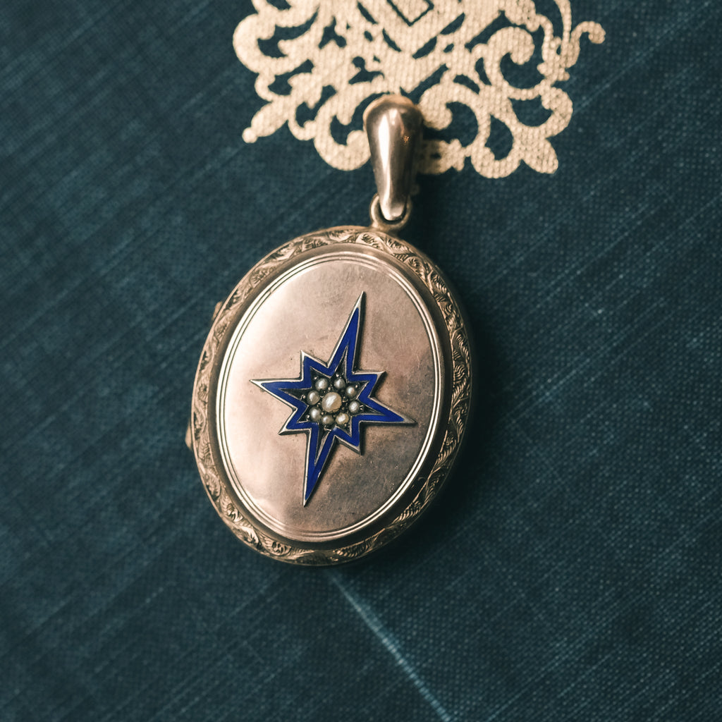 Victorian Blue Star Locket - Lost Owl Jewelry