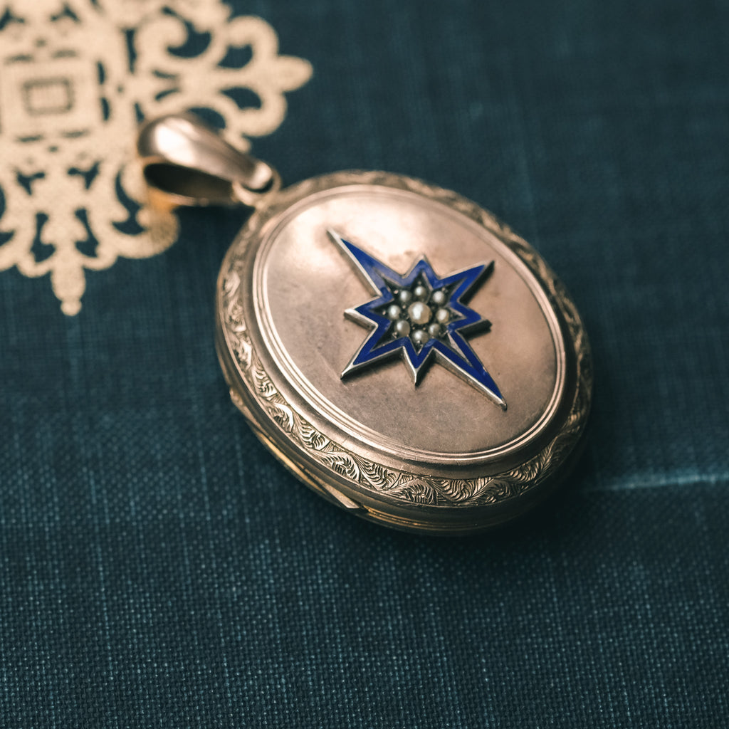 Victorian Blue Star Locket - Lost Owl Jewelry