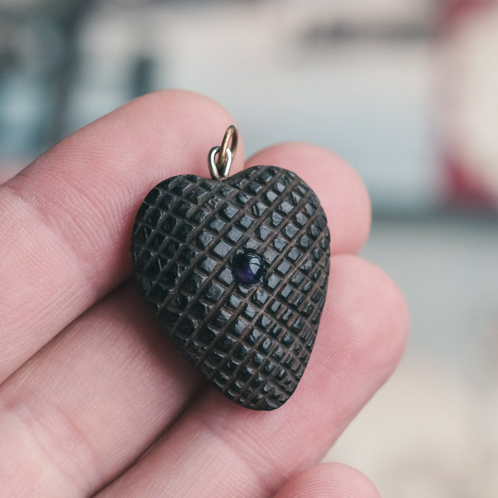 Victorian Bog Oak Heart Pendant - Lost Owl Jewelry