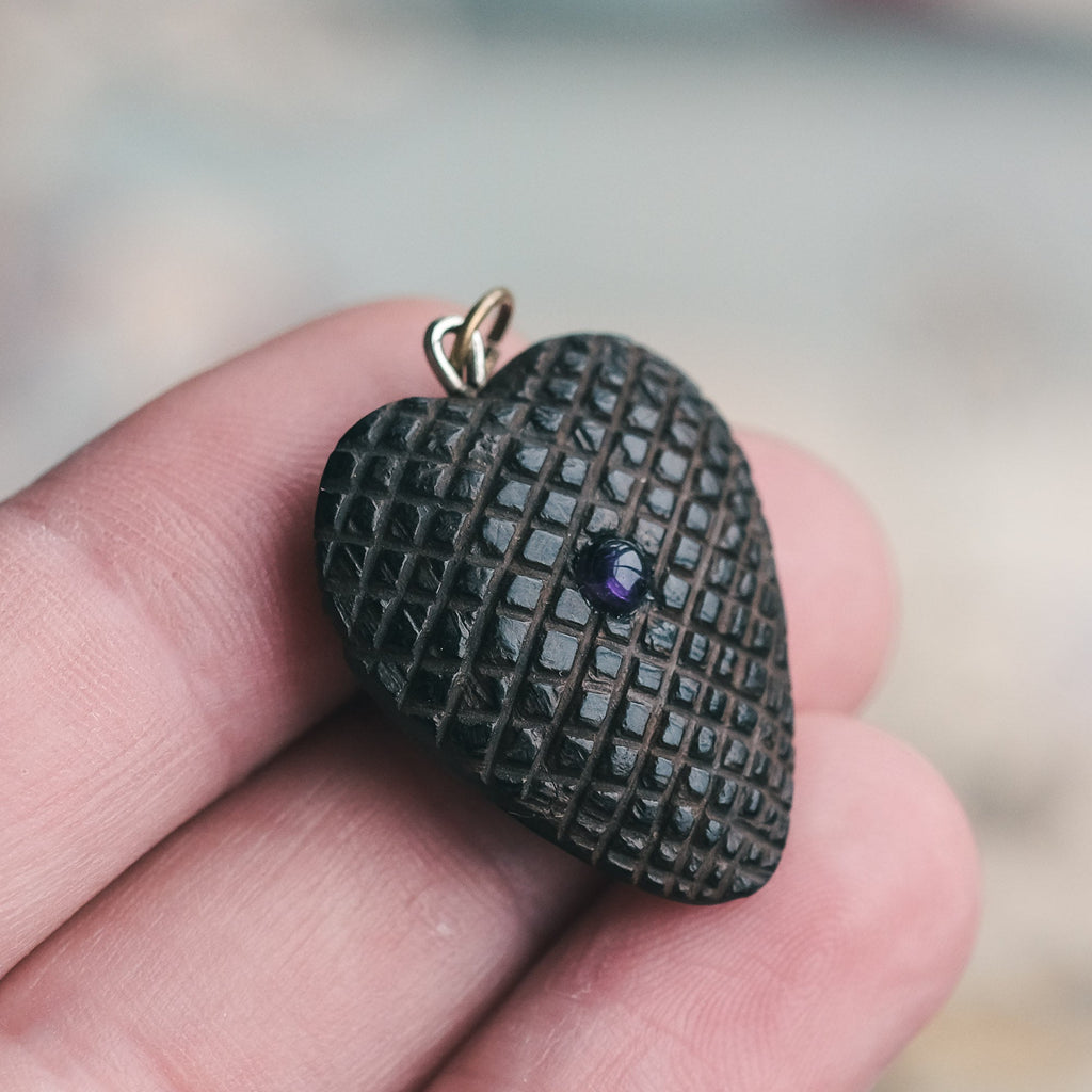 Victorian Bog Oak Heart Pendant - Lost Owl Jewelry