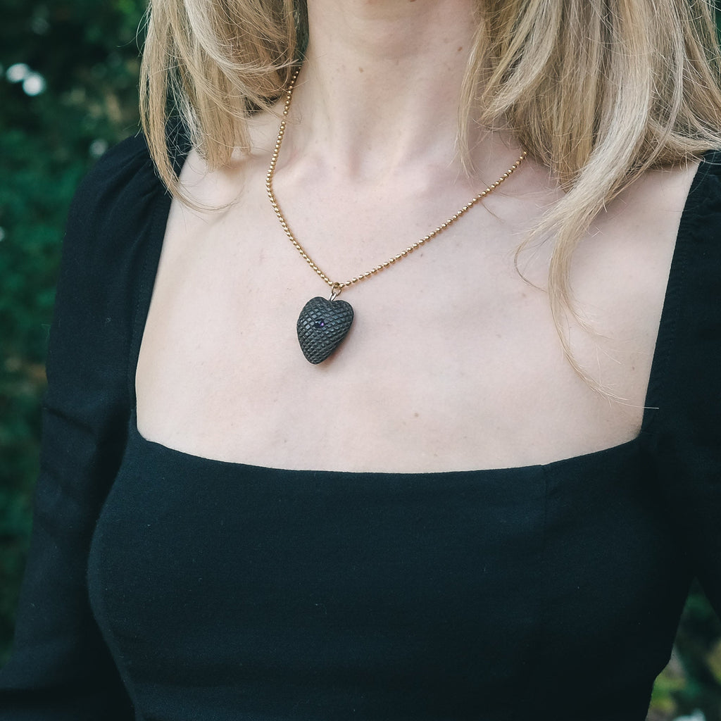 Victorian Bog Oak Heart Pendant - Lost Owl Jewelry