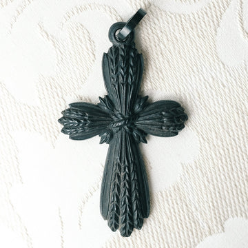 Victorian Bog Oak Mourning Cross - Lost Owl Jewelry