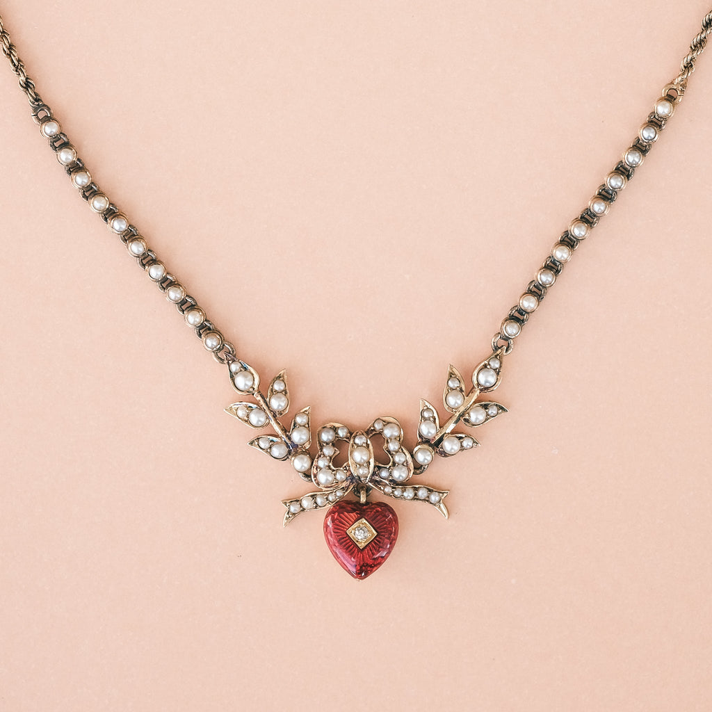 Victorian Bowed Heart Necklace - Lost Owl Jewelry