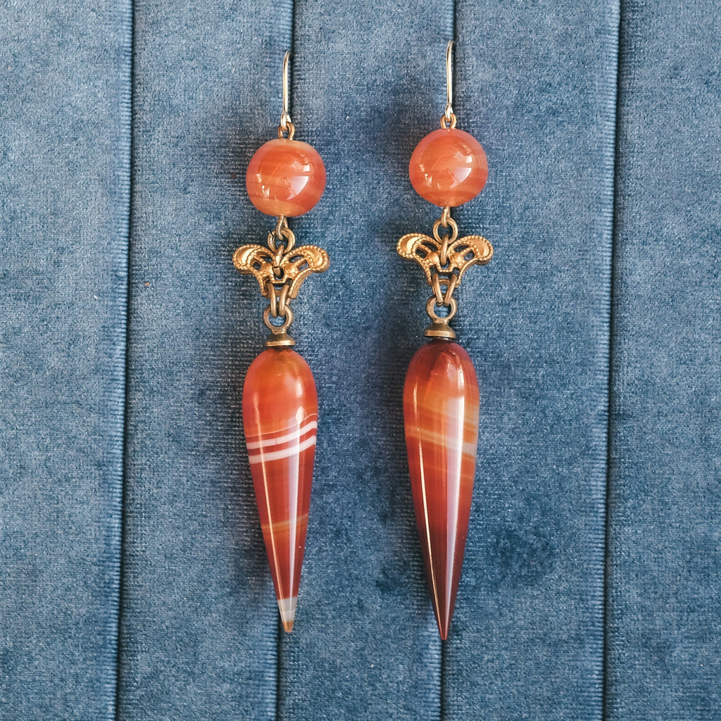 Victorian Carnelian Torpedo Earrings - Lost Owl Jewelry