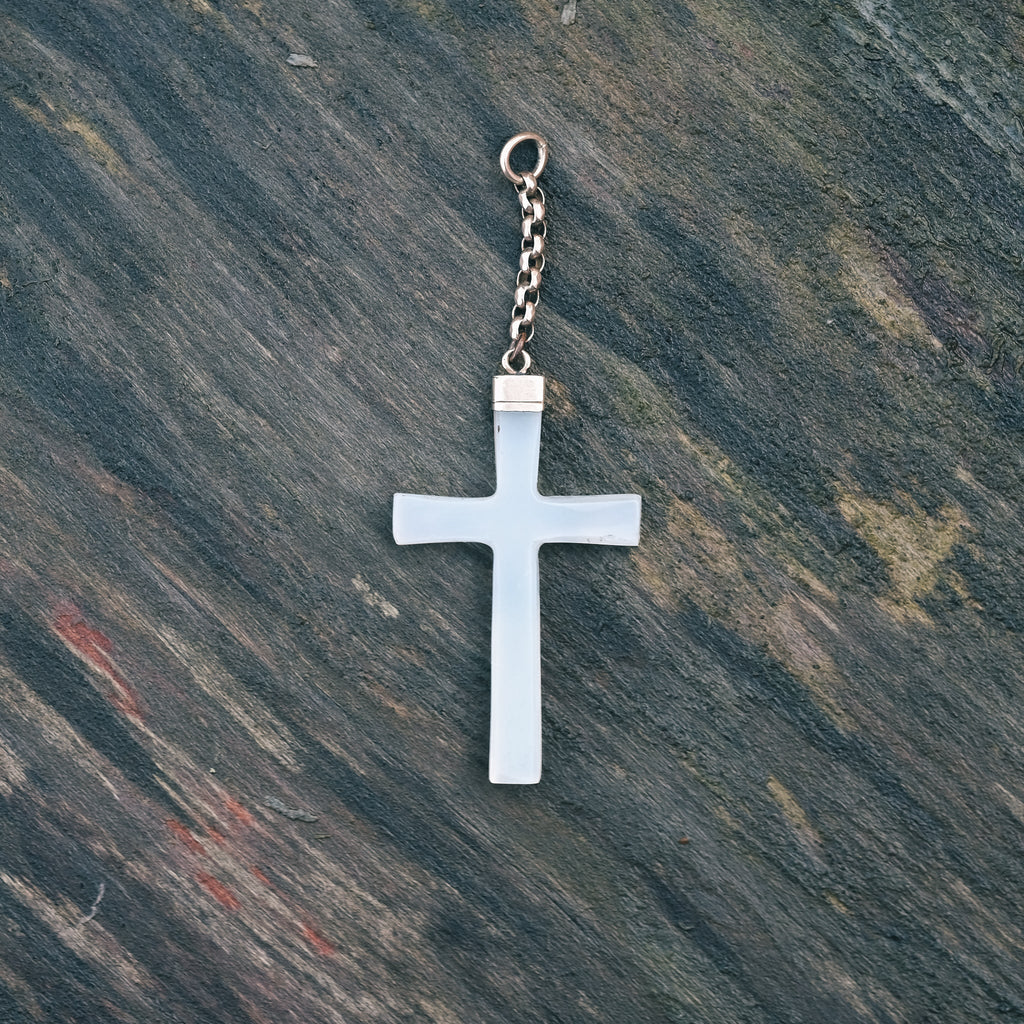 Victorian Chalcedony Cross Pendant - Lost Owl Jewelry