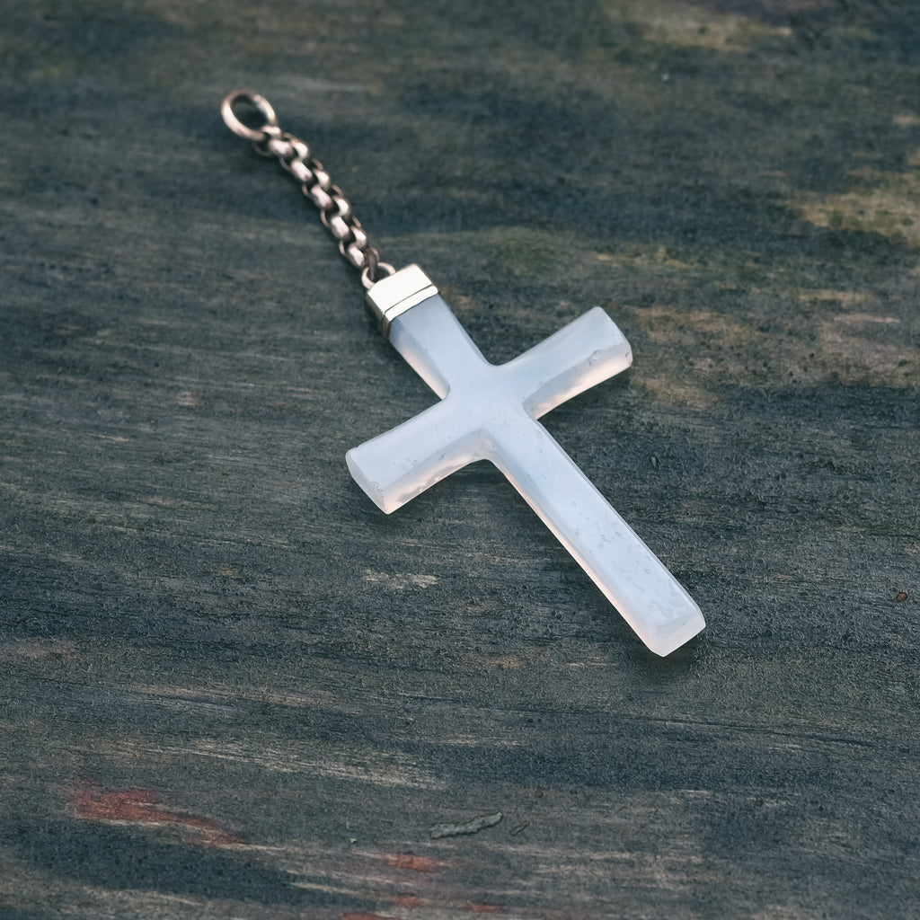 Victorian Chalcedony Cross Pendant - Lost Owl Jewelry