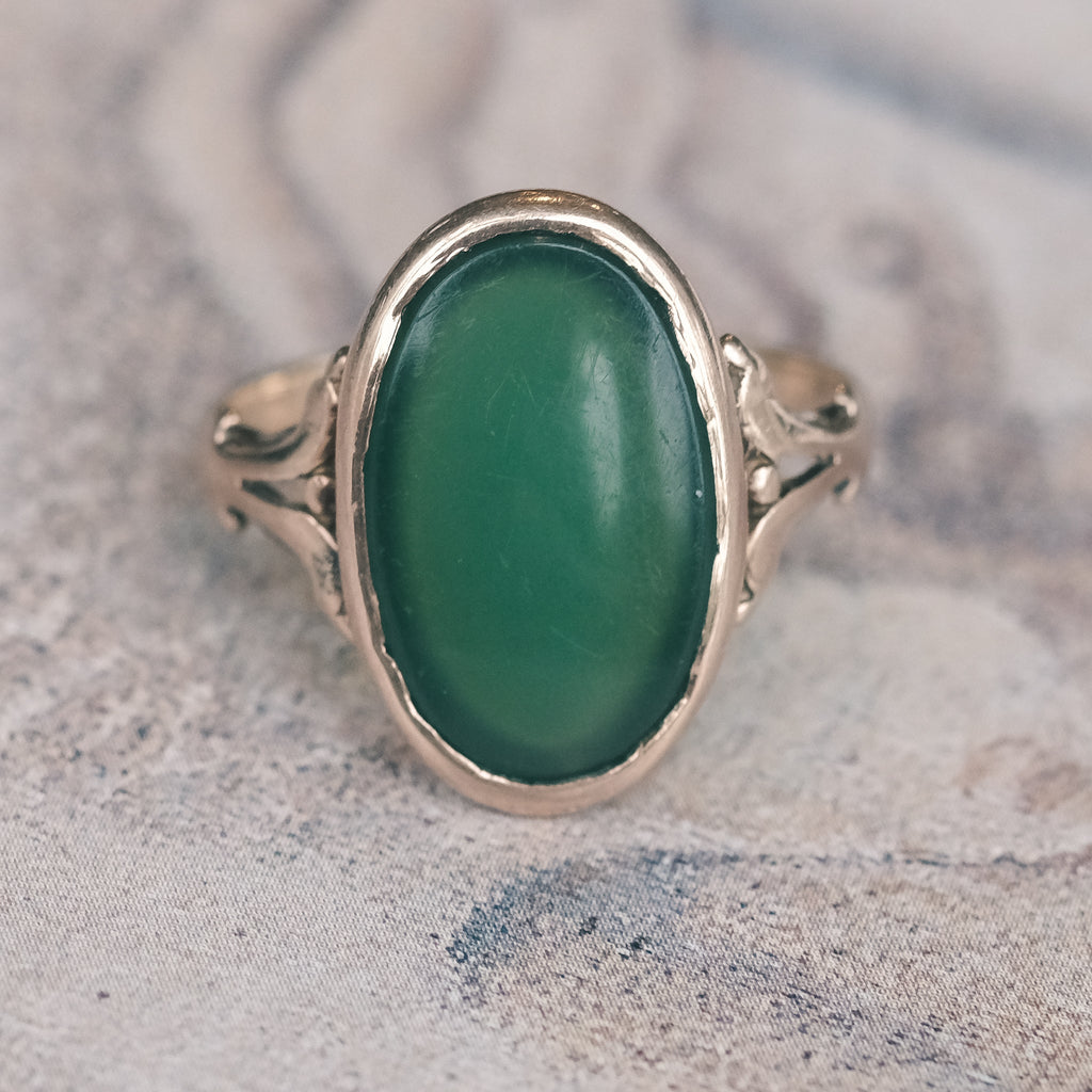 Victorian Chrysoprase Signet Ring - Lost Owl Jewelry