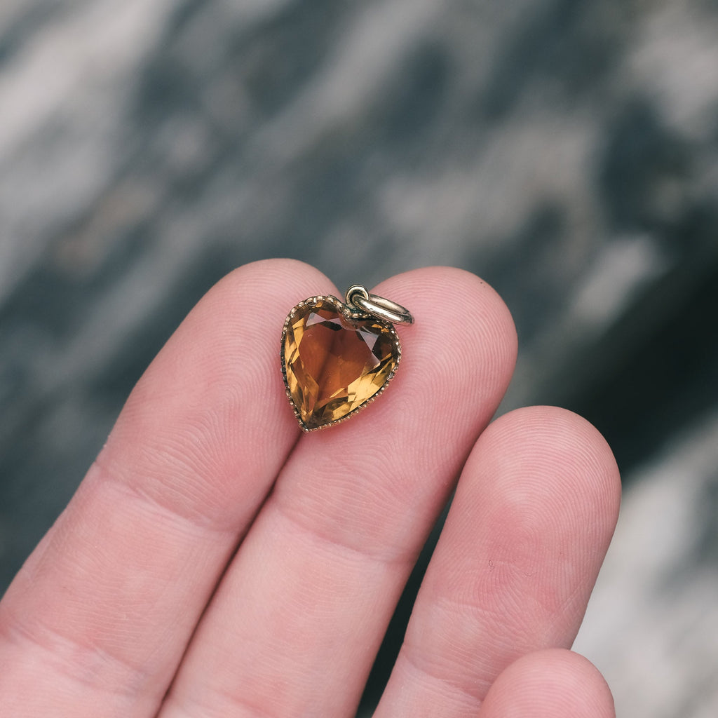 Victorian Citrine Heart Pendant - Lost Owl Jewelry