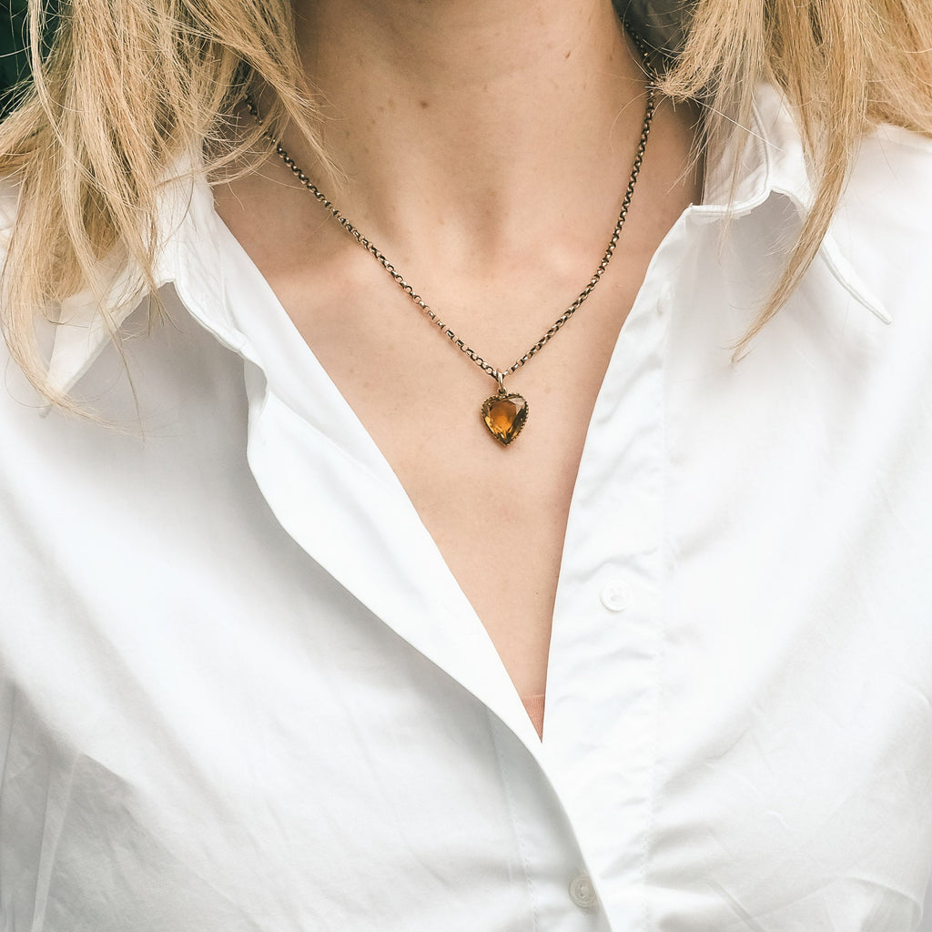 Victorian Citrine Heart Pendant - Lost Owl Jewelry