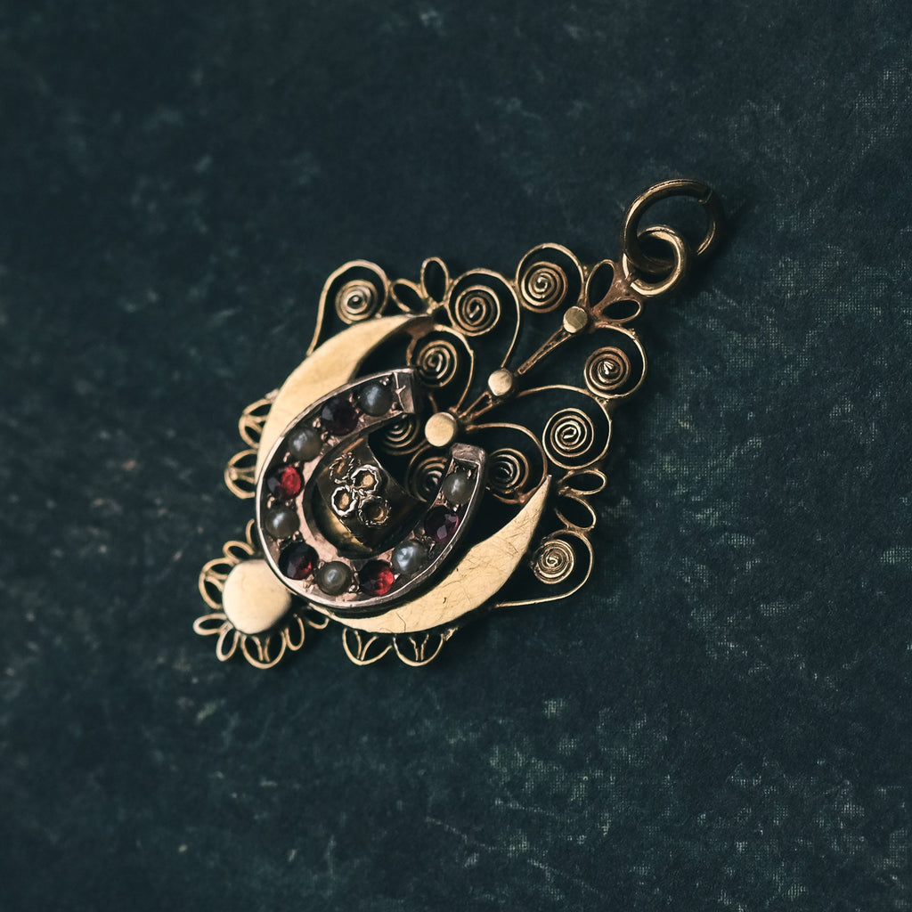Victorian Crescent & Horseshoe Pendant - Lost Owl Jewelry