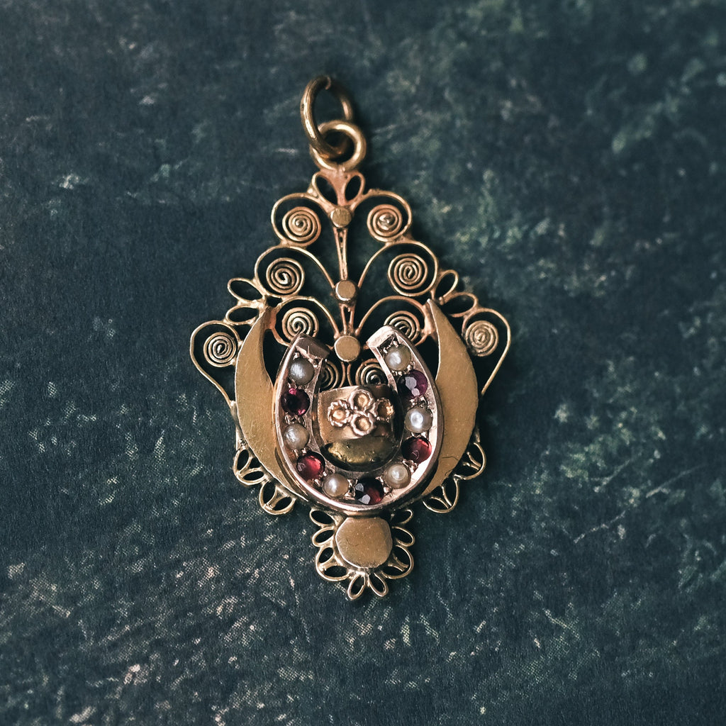 Victorian Crescent & Horseshoe Pendant - Lost Owl Jewelry