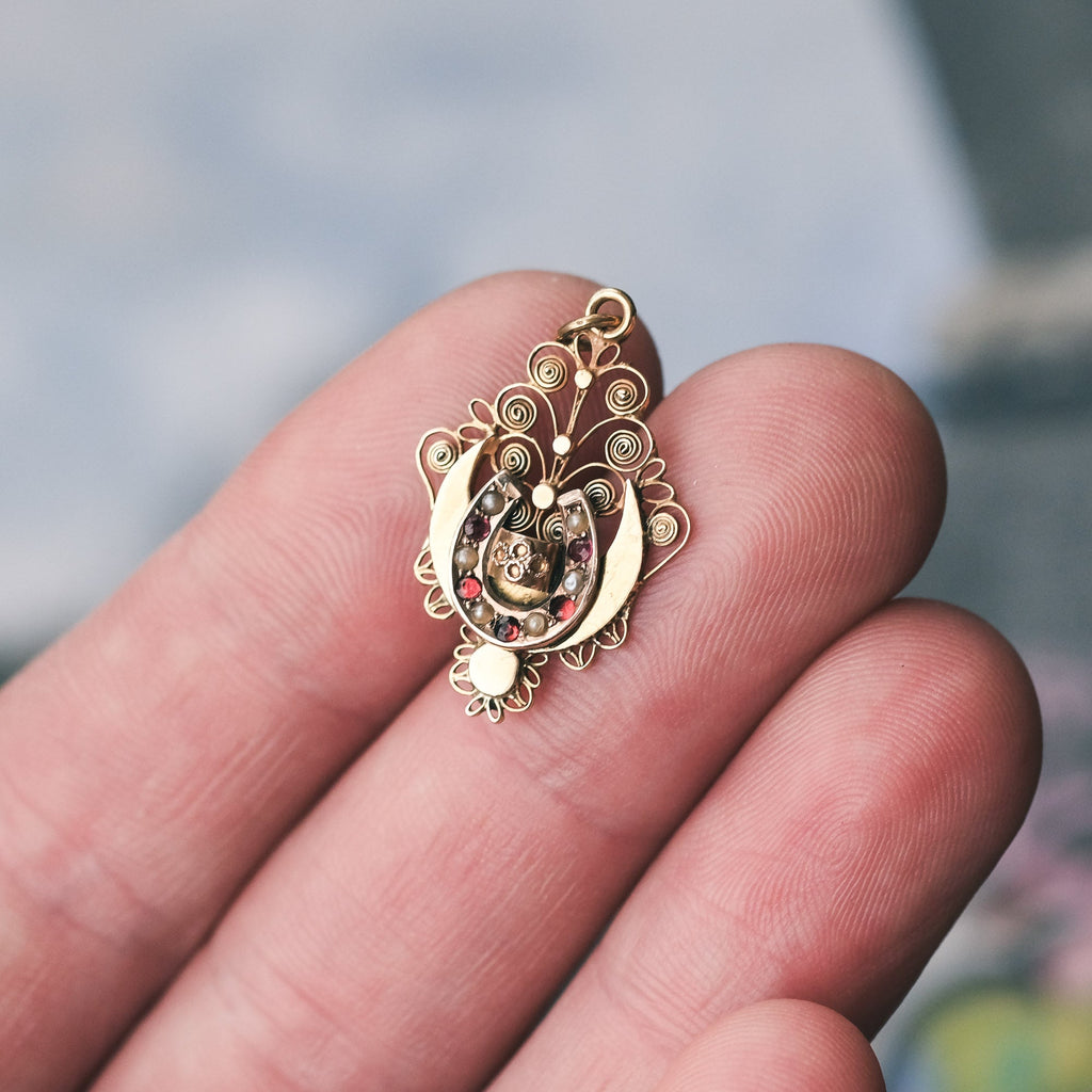 Victorian Crescent & Horseshoe Pendant - Lost Owl Jewelry