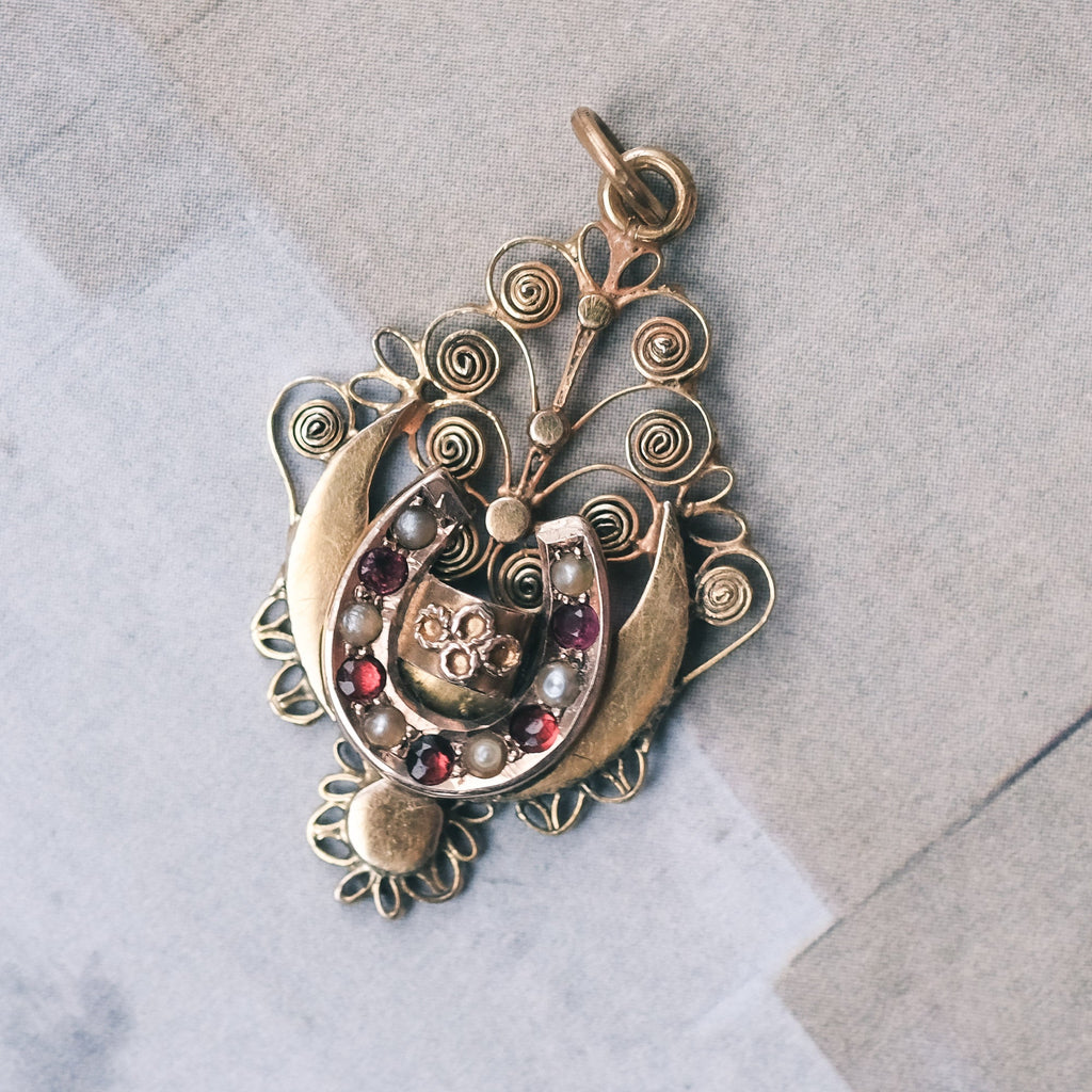 Victorian Crescent & Horseshoe Pendant - Lost Owl Jewelry