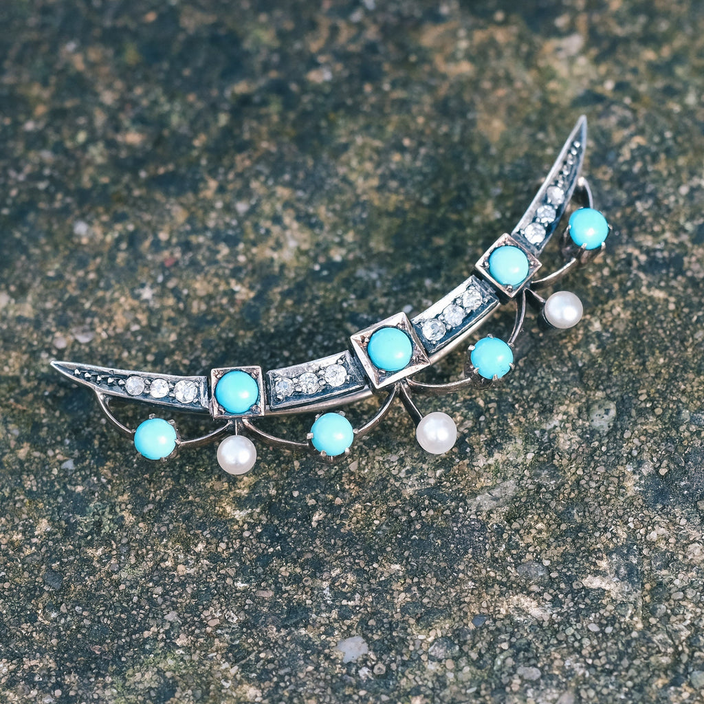 Victorian Crescent Moon Brooch - Lost Owl Jewelry