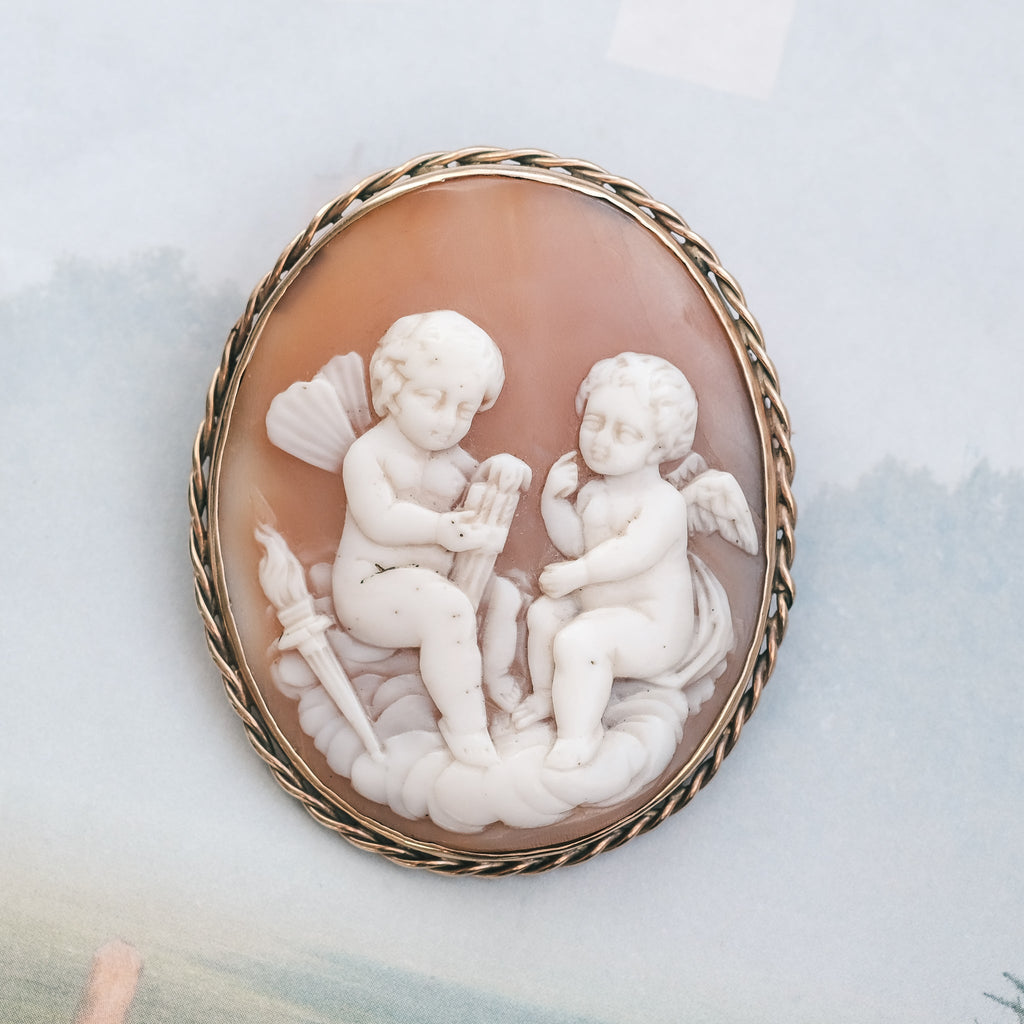 Victorian 'Cupid & Psyche' Cameo Brooch - Lost Owl Jewelry