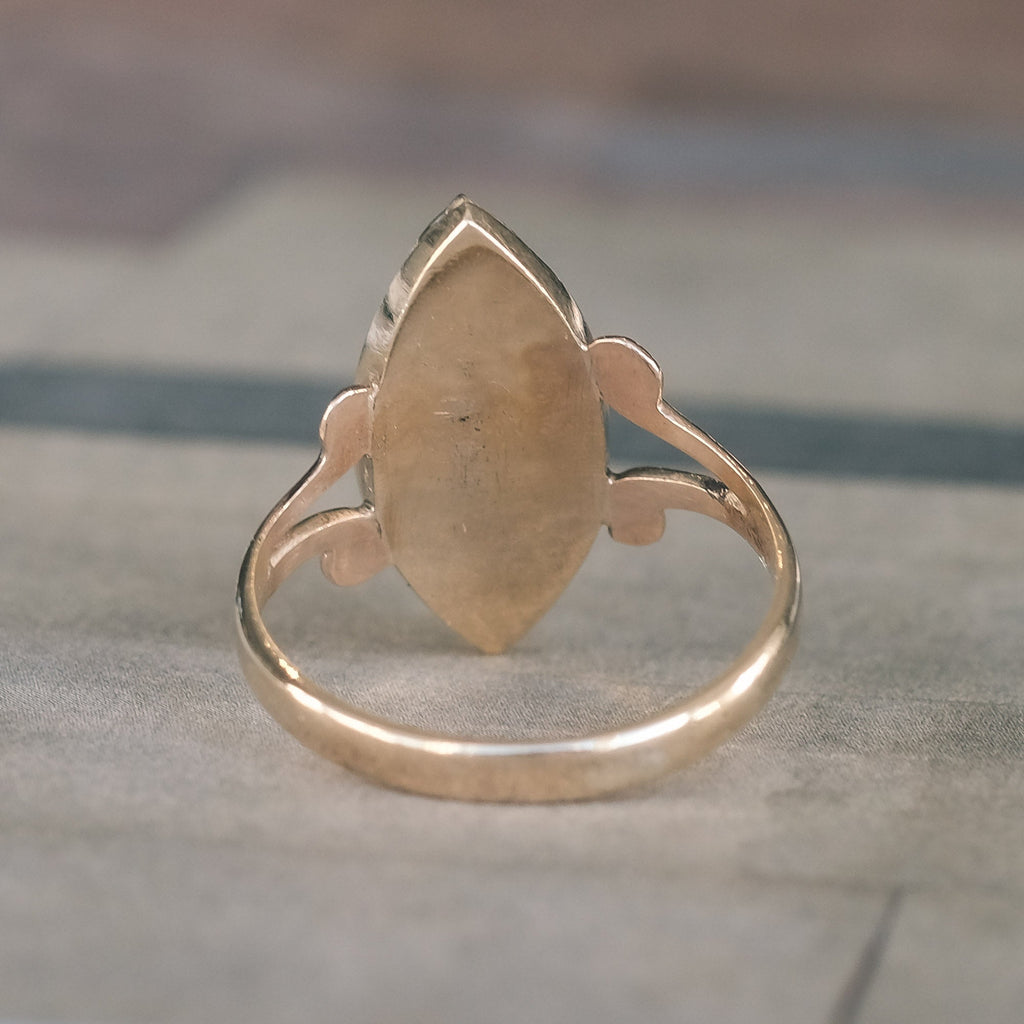 Victorian Dendritic Agate Navette Signet Ring - Lost Owl Jewelry