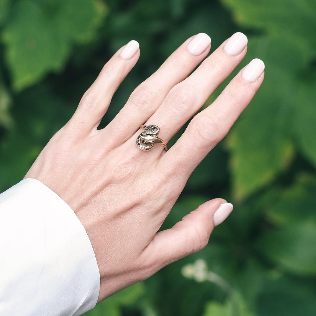 Victorian Diamond Snake Ring - Lost Owl Jewelry