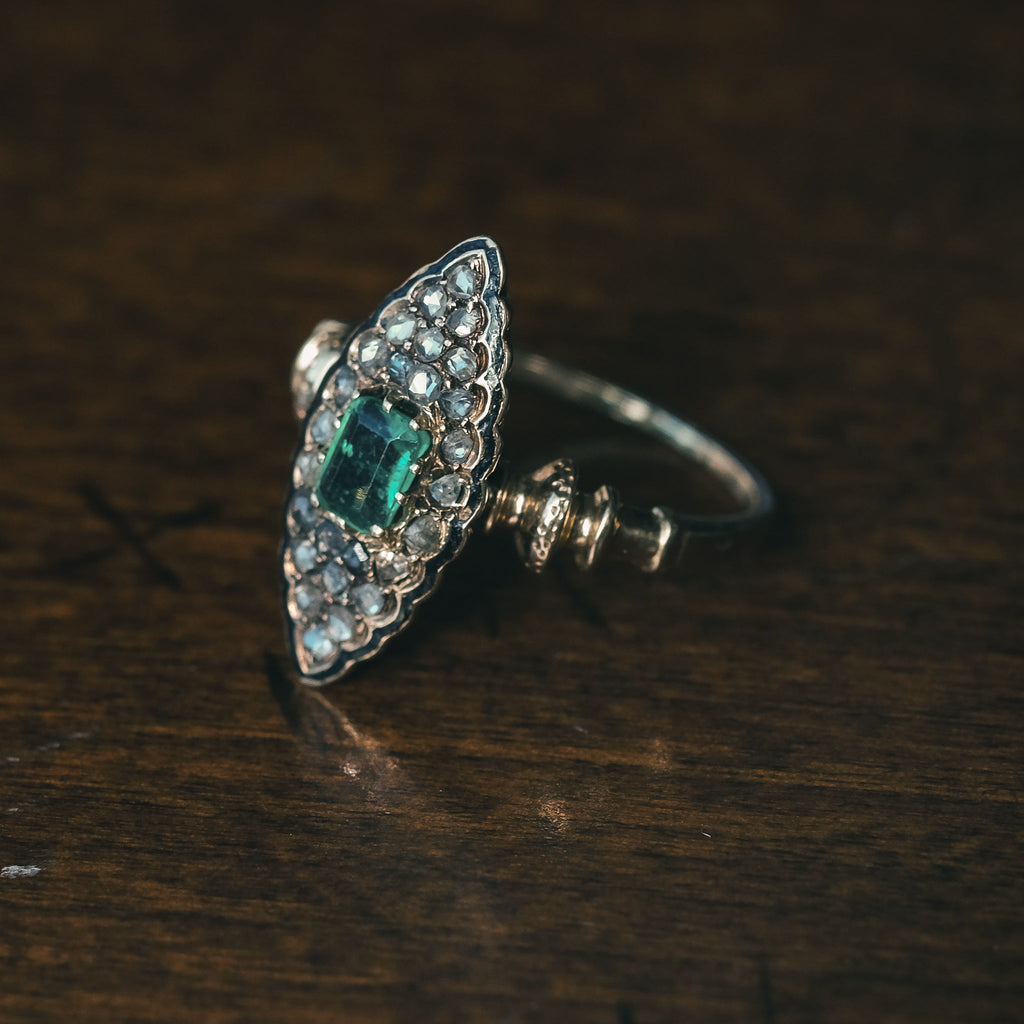 Victorian Emerald Marquise Ring - Lost Owl Jewelry