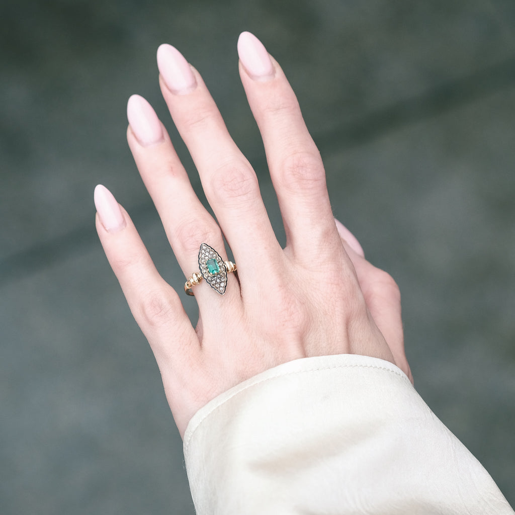 Victorian Emerald Marquise Ring - Lost Owl Jewelry