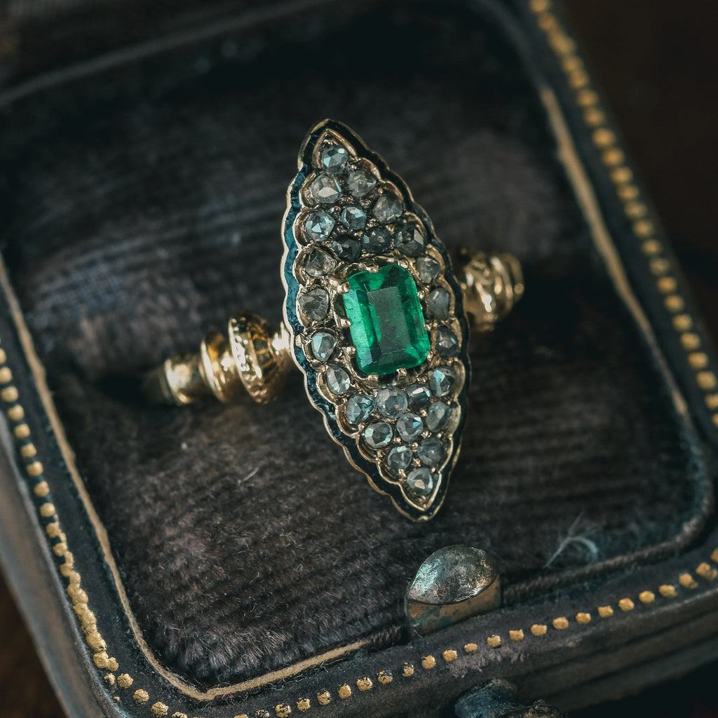Victorian Emerald Marquise Ring - Lost Owl Jewelry