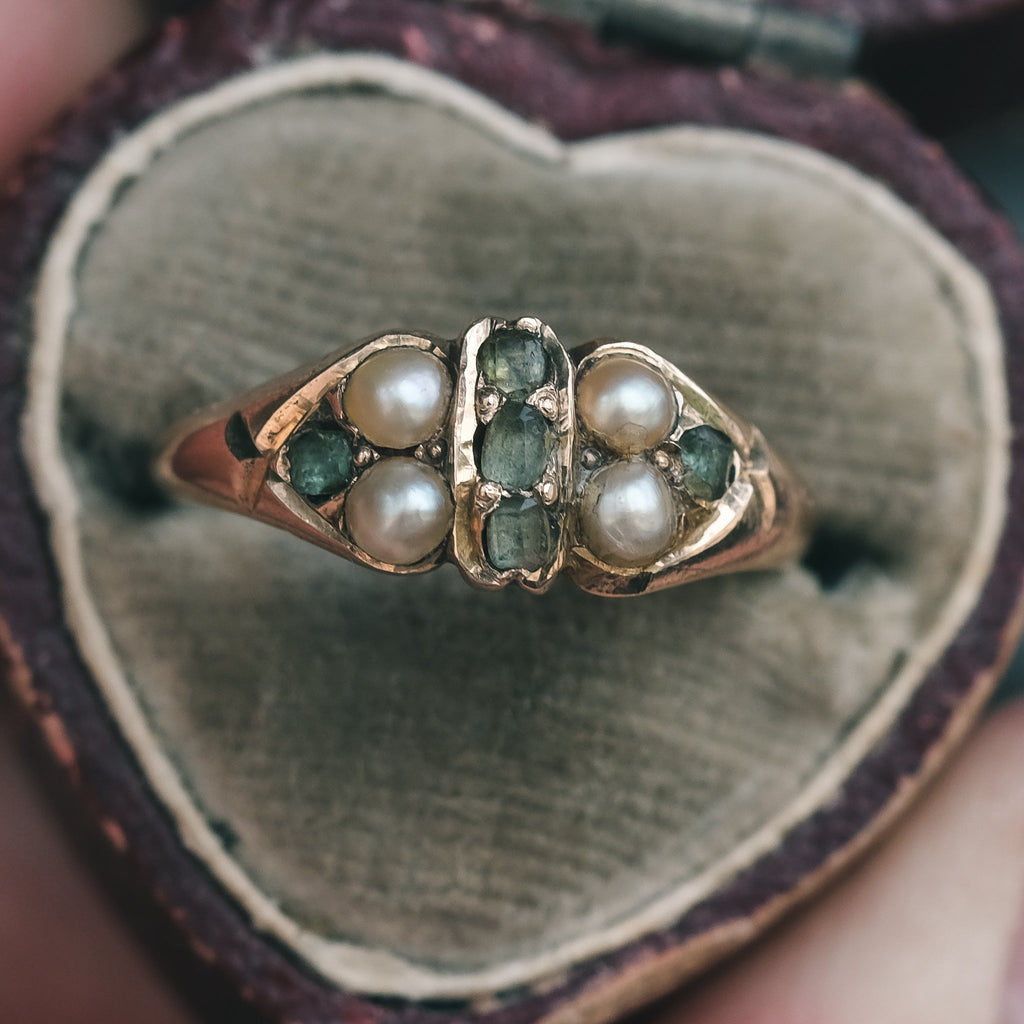 Victorian Emerald & Pearl Ring - Lost Owl Jewelry