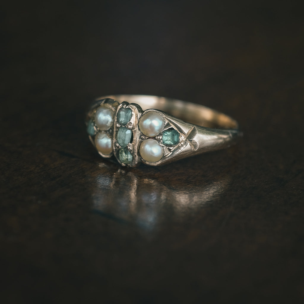 Victorian Emerald & Pearl Ring - Lost Owl Jewelry