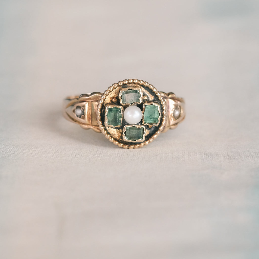 Victorian Emerald Quatrefoil Ring - Lost Owl Jewelry