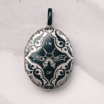 Victorian Enamel Mourning Locket - Lost Owl Jewelry