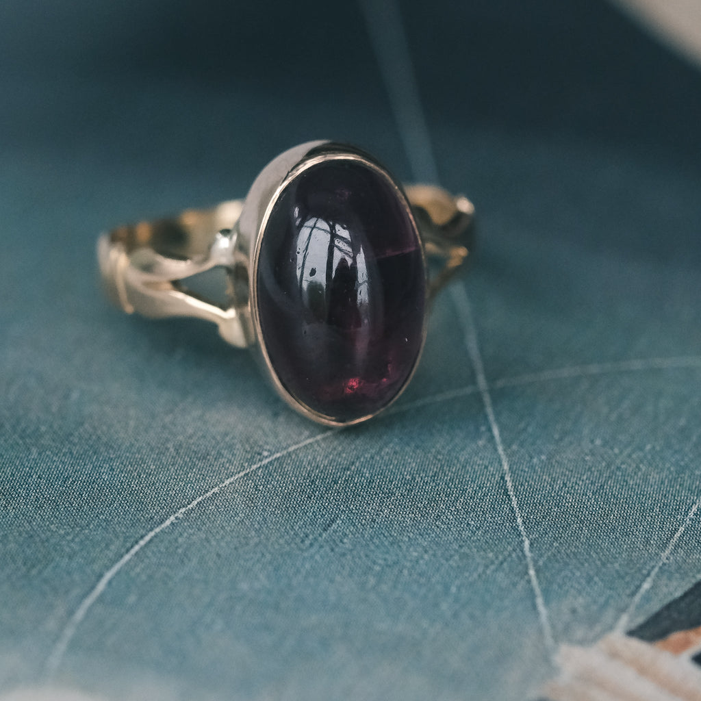 Victorian Garnet Cabochon Ring - Lost Owl Jewelry