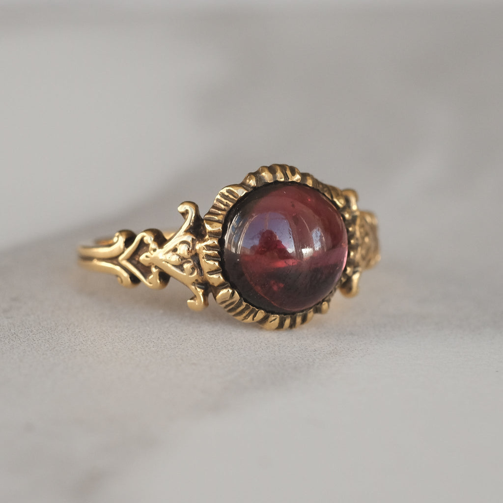 Victorian Garnet Cabochon Ring - Lost Owl Jewelry