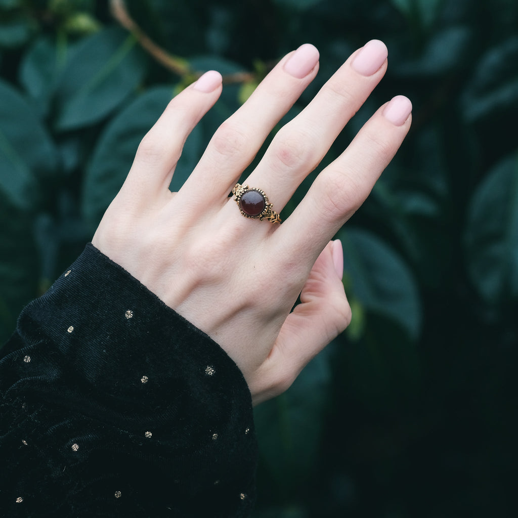 Victorian Garnet Cabochon Ring - Lost Owl Jewelry