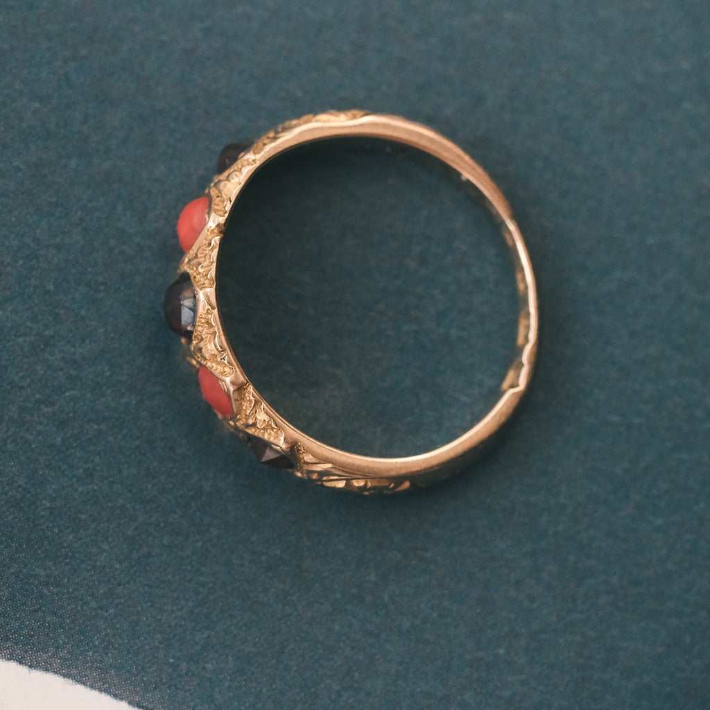 Victorian Garnet & Coral Ring - Lost Owl Jewelry