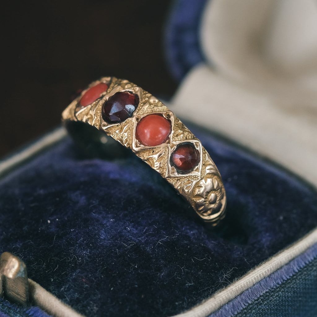 Victorian Garnet & Coral Ring - Lost Owl Jewelry